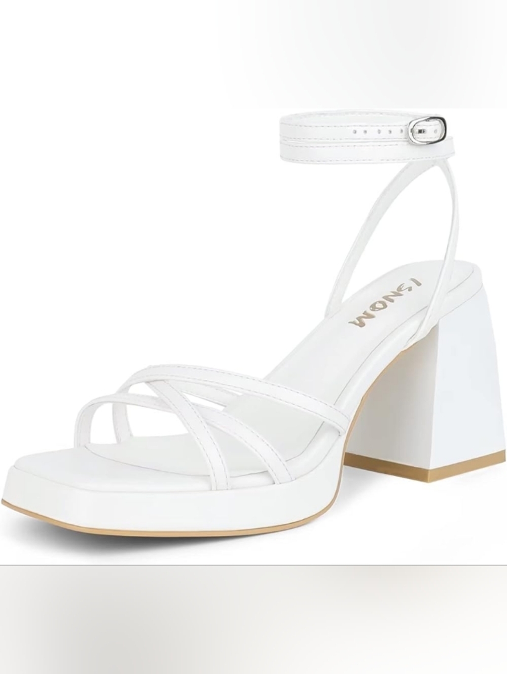 White Strappy Block Heel Sandals
